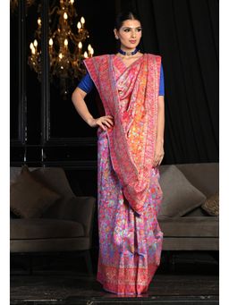 Beatitude - Pink Soft Modal Silk Saree with Unstitched Blouse Kashmiri Weaving