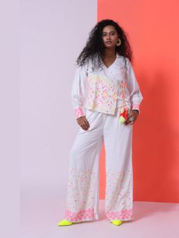 The House of She’s by Divya Gupta - White Silk & Cologne The Patterned Trouser