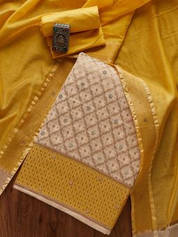 Koskii - Gold Zariwork Brocade Designer Unstitched Salwar Suit (Set of Three)