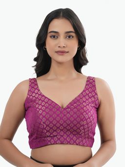 Ritivesh - Women Purple Brocade Woven Stitched Blouse