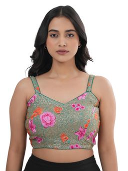 Ritivesh - Women Green Sequin Embroidered Stitched Blouse