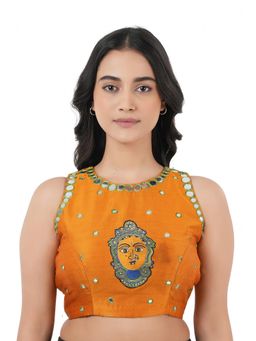 Ritivesh - Women Mustard Raw Silk Embroidered Stitched Blouse