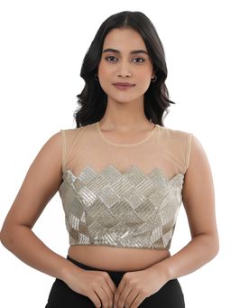 Ritivesh - Women Silver Brocade Embellished/Sequined Stitched Blouse