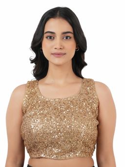 Ritivesh - Women Gold Net Embellished/Sequined Stitched Blouse