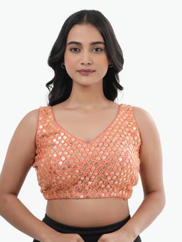Ritivesh - Women Peach Net Embellished/Sequined Stitched Blouse