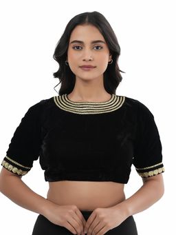 Ritivesh - Women Black Velvet Solid/Plain Stitched Blouse