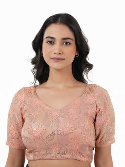 Ritivesh - Women Peach Georgette Woven Stitched Blouse