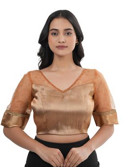 Ritivesh - Women Copper Brocade Woven Stitched Blouse
