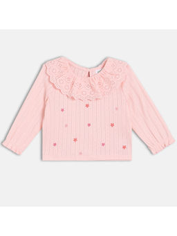 MINI KLUB - Pink Cotton Full Sleeves Floral Embroidered Top