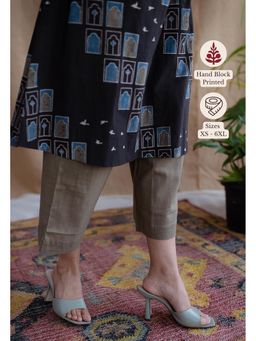 The Indian Ethnic Co. - Mud Brown Straight Solid Slub Cotton Pant