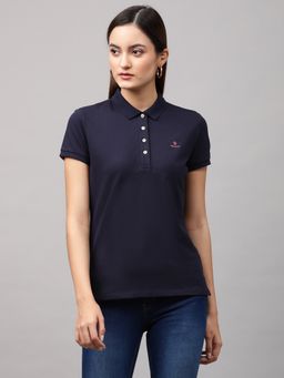 GANT - Womens Solid Blue Polo T-Shirt