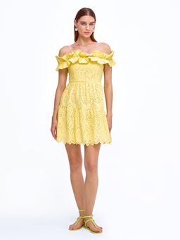 Cover Story - Yellow Schiffli Skater Mini Dress