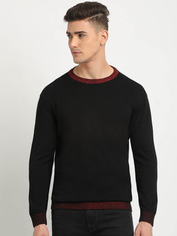 The Bear House - Men Black Self Designed Relaxed Fit Sweatshirt