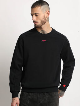 The Bear House - Men Black Solid Inside Out Stitch Relaxed Fit Sweatshirt