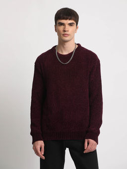 The Bear House - Men Purple Striped Relaxed Fit Pullover Sweatshirt