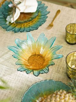 Pure Home + Living - Blue and Yellow Ombre Gerbera Shaped Serving Bowls (Pack of 2) (Medium)