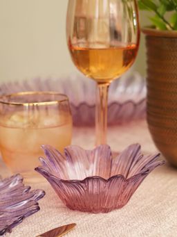 Pure Home + Living - Pink Purple Ombre Gerbera Shaped Glass Side Bowls (Pack of 2) (Small)