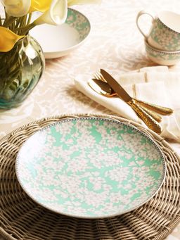 Pure Home + Living - Green Floral Print Ceramic Dinner Plates