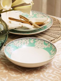 Pure Home + Living - Green Floral Print Ceramic Serving Bowl