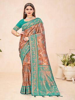 Sangam Prints - Turquoise Silk Woven Work Traditional Saree with Unstitched Blouse