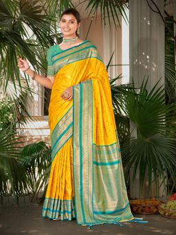Sangam Prints - Yellow Silk Woven Work Traditional Saree with Unstitched Blouse