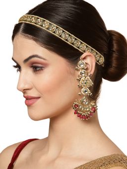 Dugran By Dugristyle - Green and Gold Head Chain Head Jewellery with Kundan & Pearls