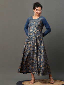Aurelia - Blue Floral Printed Anarkali Festive Kurta