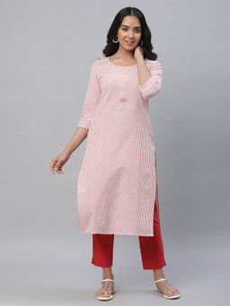 Aurelia - Peach Stripe Seer Sucker Kurta and Trousers (Set of 2)