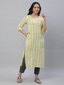 Aurelia - Yellow Stripe Seer Sucker Kurta and Trousers (Set of 2)