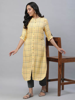 Aurelia - Yellow Checker Modern Kurta and Pants (Set of 2)