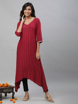 Aurelia - Maroon Embellished Asymmetrical Kurta and Jegging (Set of 2)