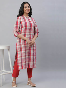 Aurelia - Red Seer Sucker Kurta and Trousers (Set of 2)