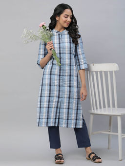 Aurelia - Blue Seer Sucker Kurta and Trousers (Set of 2)