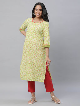 Aurelia - Green Floral Printed Lace Kurta and Trousers (Set of 2)