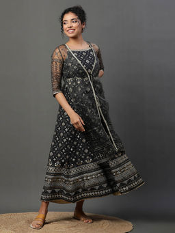 Aurelia - Black Sheer Embellished Gilet and Dress (Set of 2)