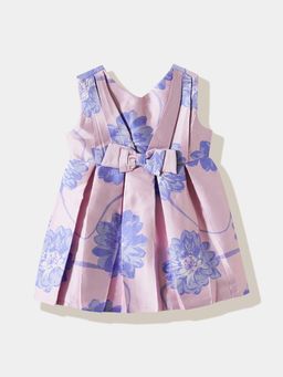 R&B - Pink Pleated All Over Printed Regular Girls Dress