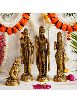 eCraftIndia - Ram Darbar - Lord Ram, Sita And Laxman Along With Lord Hanuman Brass Idols