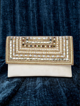 Peora - Cream Applique Embroidered Bridal Handbag Clutch