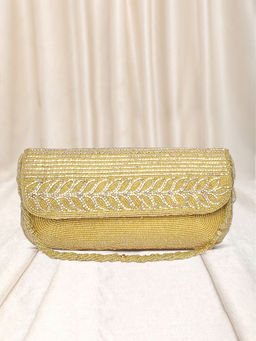 Peora - Golden Seed Beads Embroidered Bridal Handbag Clutch
