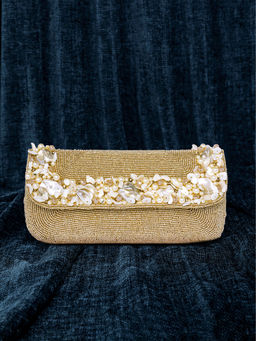 Peora - Golden Seed Beads & Applique Embroidered Bridal Handbag Clutch