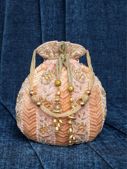 Peora - Pink Sequins Evening Bridal Potli Purse for Women