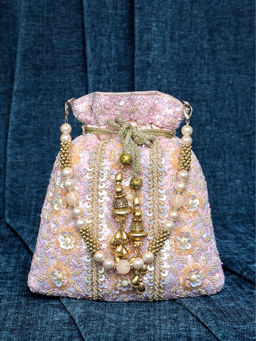 Peora - Pink Sequins Hand Embroidered Evening Bridal Potli