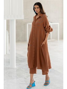 Silai Studio - Pecan Brown Embroidered Kurta