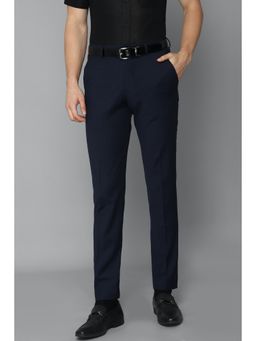 Louis Philippe - Men Navy Slim Fit Checks Flat Front Formal Trousers