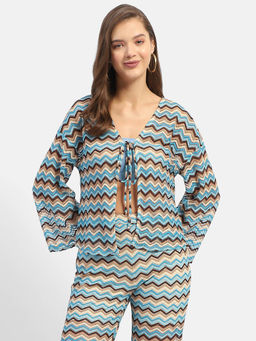Madame - Geometric Print Blue Knitted Shrug