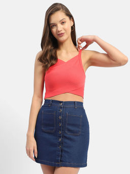 Madame - Coral Ribbed Crop Top