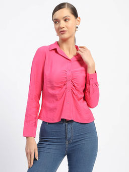 Madame - Textured Pink Ruched Shirt