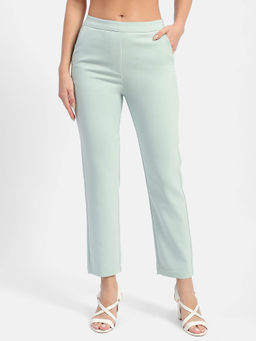 Madame - Solid Green Flared Trousers
