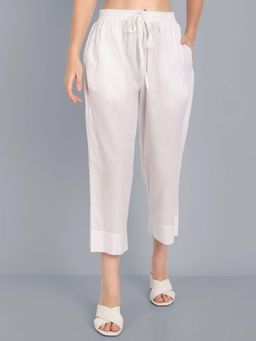 Mera Rang - White Basic Straight Pant with Pockets