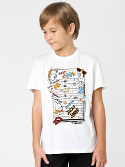 Jack & Jones Junior - BOYS White Graphic Print Crew Neck T-shirt
